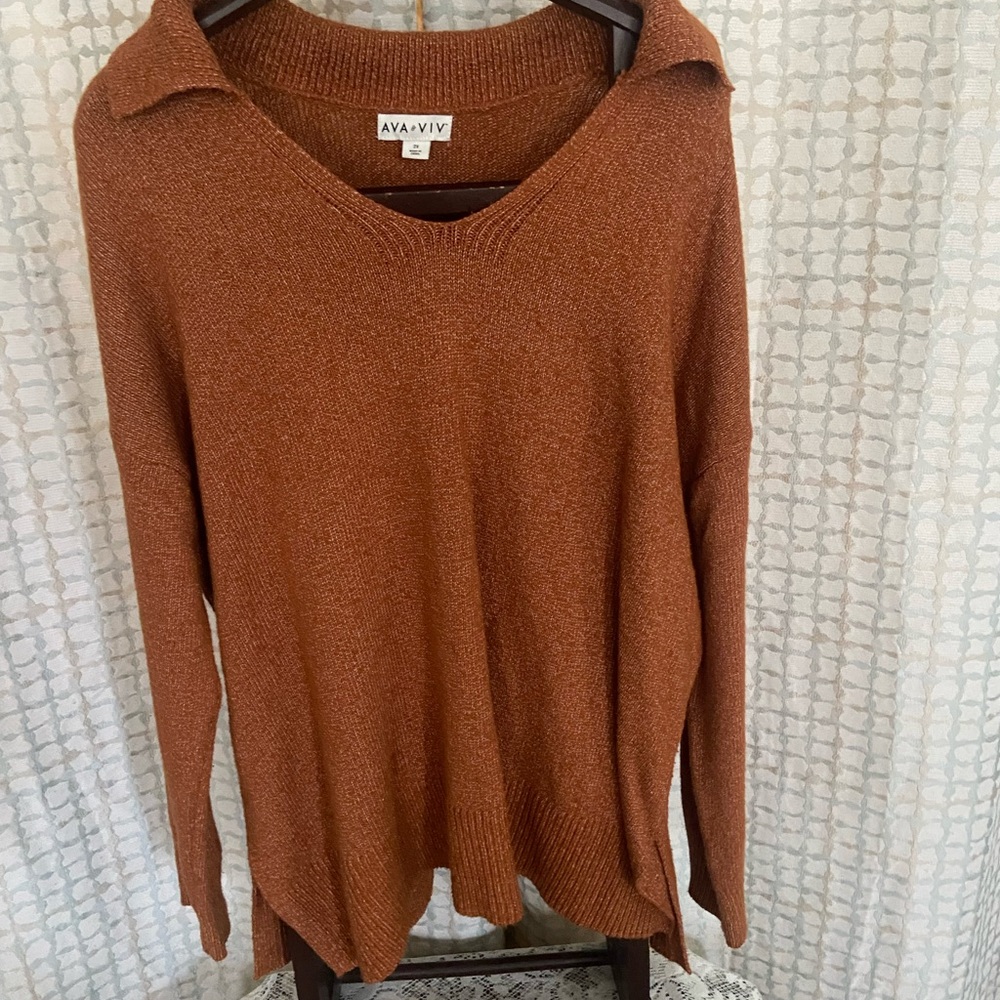 Ava & Viv Women's V-Neck Sweater in Rust